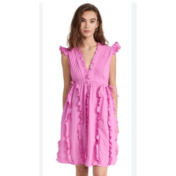 Banjanan Chandra 100% Cotton Ruffle Tiered Sleeveless Midi Dress Pink M - Picture 1 of 10
